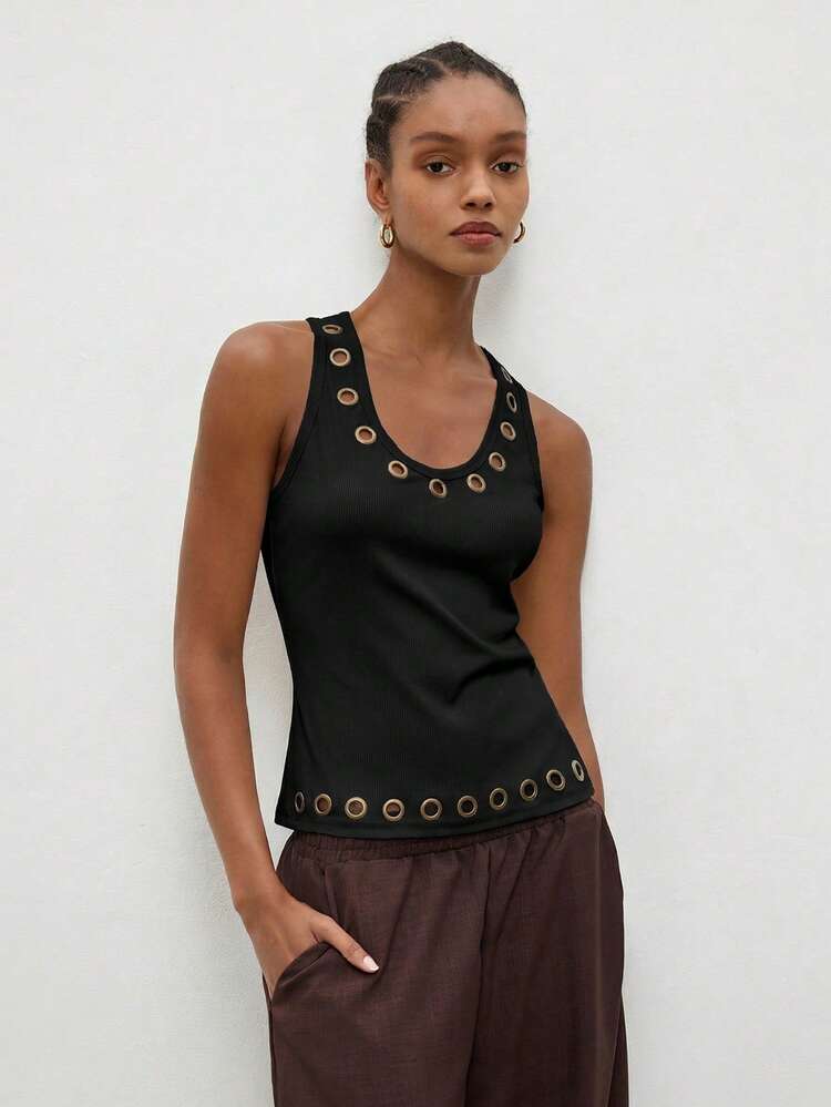 SHEIN Maija MAIJA Casual Stripe Ribbed Knit Sleeveless Fitted Cami Top