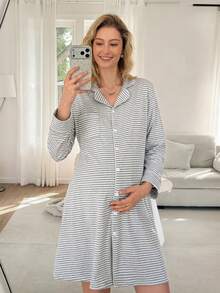 Moonlight&Mama Pigiama premaman a maniche lunghe, a righe, casual, comodo e traspirante - Multicolore - Visualizzare 5