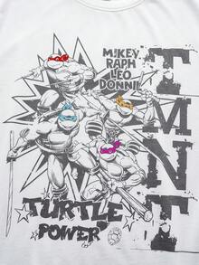 TEENAGE MUTANT NINJA TURTLES | SHEIN Áo tank top nam cổ tròn màu trắng, in chữ và hoạt hình, kiểu dáng thường ngày. - trắng - Xem 6