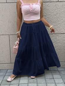 GalTyme Falda suelta con volantes de talla grande en azul marino - Azul Marino - Ver 6