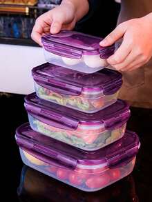 Caja de almacenamiento de alimentos transparente, de estilo moderno, diseño rectangular largo y a prueba de agua de PP, adecuada para refrigeradores y hornos microondas. - Morado - Ver 2