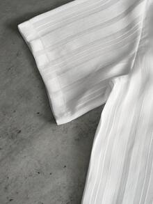 PAVTROS Men's White Cuban Collar Jacquard Striped Loose Short Sleeve Shirt - White - View 4