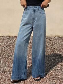 DAZY 女士宽松版型水钻装饰条纹牛仔裤 - 藍色 - 查看 4