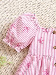 女婴夏季可爱碎花花瓣袖方领连衣裙 - 彩色 - 查看 3