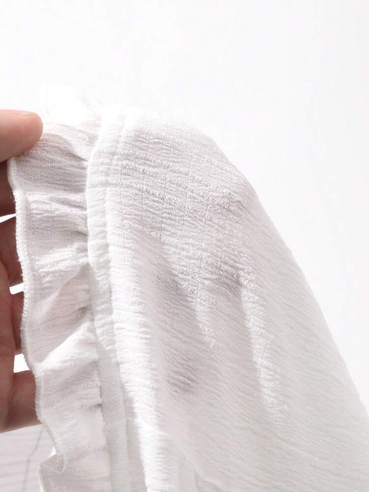 Women's Solid Color Fitted Cabled Waist Frill Trim Casual Vacation Summer Blouse