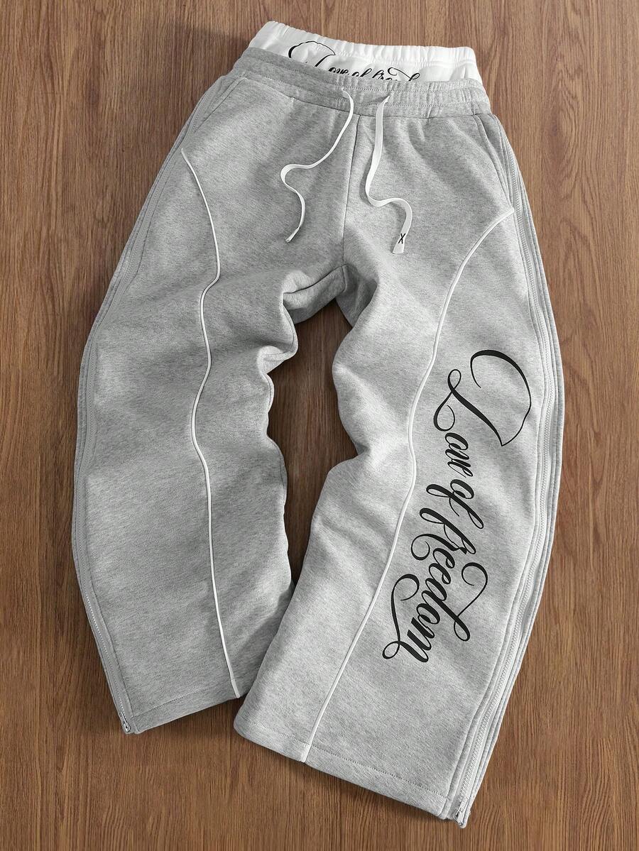 Manfinity Hypemode Men's Colorblock Printed Sweatpants California Tracksuit Personalised Clothing Tracksuit Wide Leg - Grey - View 1