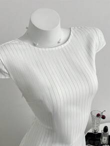 Elamini 女士条纹蝴蝶结装饰迷你连衣裙 - 白色 - 查看 7