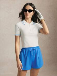 Activina Printemps Été Femmes Golf & Tennis blocs de couleurs Rayé Imprimé Demi-Zip Manches Courtes Pull Sport Femmes Tenues de Golf Polo Femme Été Polo Femme Été Glowmode Tenues d'Été Femme Tenue de Tennis Femme - Blanc - Voir 6