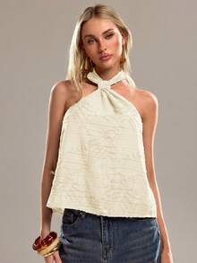 Avantive Women's Solid Color Textured Fashion Halter Neck Camisole - White - View 5