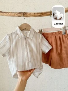 LMoss Kids LMoss   Young Boys Striped Button-Up Shirt & Shorts Set - Multicolor - View 3