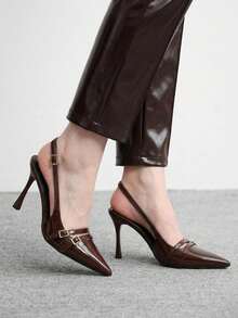 CUCCOO BIZCHIC Women's Pointed Toe Buckle Design Fashionable Elegant High Heels - Burgundy - View 8