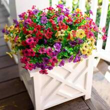 8 pachete de flori artificiale de interior/exterior și plante cu flori realiste, potrivite pentru grădini interioare și exterioare, verande, pervazuri, decorațiuni interioare, nunți, case de la țară etc. Flori artificiale de exterior, flori realiste din plastic care nu se decolorează, plante realiste, pot fi folosite pentru decorare, ghivece de flori suspendate, decorațiuni pentru vaze de bucătărie (6 culori) - Multicolor - Vizualizare 2