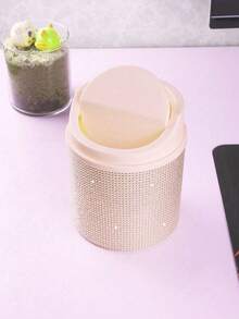 1PC Diamond-Encrusted Trash Can, Suitable For Dressing Table, Bedroom And Study, With A Rotating Lid Design For Desktop Use. - Multicolor - View 7