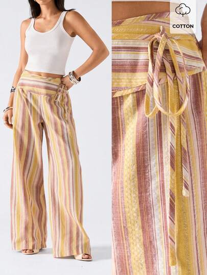 LYSMO 2026 New Arrive Minimalism Spring/Summer Women's Casual Commuter Colorblock Striped Wide Leg Pants