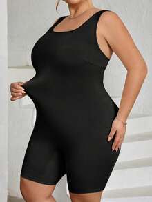 SHEIN CURVE+ 大码女士无缝塑身衣，胸部和臀部提拉 - 腹部、腰部和大腿塑形连体衣，曲线加大码，Hoho Vacation沙滩装/沙滩裙/沙滩度假装/沙滩必备/毕业典礼/下午茶派对礼服 - 黑色 - 查看 6