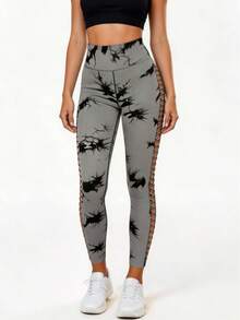 High Performance Tie Dye Leggings With Lace - For Yoga And Workout - 灰色 - 查看 3