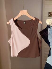 Comfortcana Áo tank top dáng ôm cổ tròn phối màu cỡ lớn, thích hợp mặc mùa hè. - Nhiều màu - Xem 5