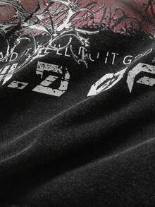 ROMWE MEN Street Life 青少年男孩字母和眼镜图案圆领短袖街头风T恤 - 黑色 - 查看 5