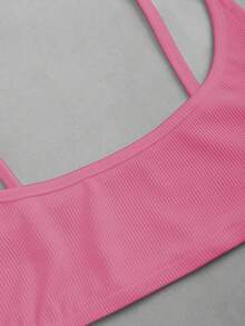 EgrlEra 女士纯色罗纹短款修身吊带背心 - 粉色 - 查看 3