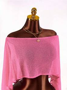 Amplova 女士粉色仿毛皮针织罩衫，多功能肩部设计，适合作为泳衣罩衫、日常穿着、海滩、音乐节等场合，性感又时尚。 - 粉色 - 查看 6