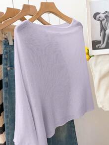 EMERY ROSE Áo choàng Poncho dáng rộng thoải mái dành cho nữ, thích hợp cho kỳ nghỉ xuân/hè. - Màu Lilac Tím - Xem 2