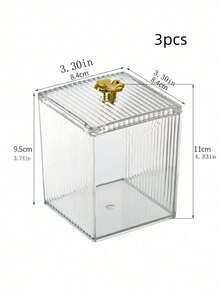 3pcs Plastic Cosmetic Storage Box, Clear Dust-Proof Storage Box With Lid For Storing Q-Tip, Cosmetic Pads, Lipsticks, Hair Ties, Makeup Sponge And Other Beauty Tools,Minimalist Clear Makeup Storage Box For Home - Clear - View 2