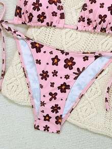 Swim Mod Bộ bikini hai mảnh buộc dây bên hông, họa tiết chấm bi trắng ngẫu nhiên, nền đen, dễ thương dành cho nữ, mùa Xuân/Hè 2026, đồ bơi Zestiva, bikini hoa hồng, bộ bikini hoa, bikini buộc dây bên hông, bikini hoa hồng, bikini màu hồng, trang phục đi nghỉ mát cho nữ. - Nhiều màu - Xem 4