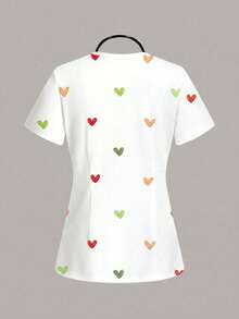 SHEIN Essnce 心形图案休闲女式工作服上衣，适合夏季穿着 - 彩色 - 查看 2
