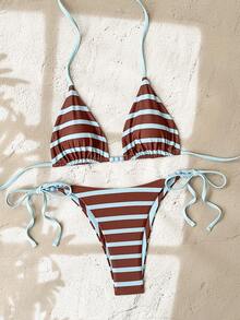 Swim Mod Striped Bikini Set, Double-Sided Fabric Design, Sexy Swimsuit For Beach, Hot Selling Spring/Summer - Multicolor - View 6