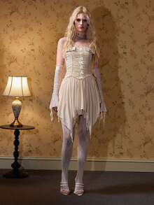 ROMWE 性感褶皱蝴蝶结不对称下摆迷你连衣裙（女款） - 彩色 - 查看 9