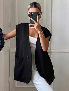 DAZY Áo blazer mỏng không tay thời trang dành cho nữ, thích hợp mặc đi làm. - màu đen - Xem 5