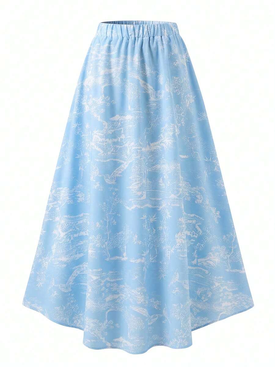 GlowEve Women's Printed A-Line Skirt, Elegant For Vacation, Daily Wear And Commuting - Mint Blue - View 1