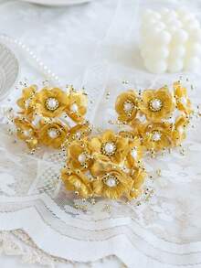 SHEIN 1 Bó (6 bông) Hoa mai ngọc trai giả, hoa cưới, hoa cành lá chữ cái MINI, bó hoa tự làm, nguyên liệu làm vòng hoa, phụ kiện hộp kẹo, trang trí nhà cửa, hoa đeo cổ tay cô dâu, hoa cài ngực, nguyên liệu làm hoa đội đầu, quà tặng ngày Valentine, trang trí năm mới, phụ kiện bánh sinh nhật, cây giả trang trí phòng, vật trang trí trung tâm sân vườn. - Vàng - Xem 4