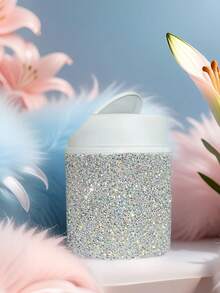 1PC Diamond-Encrusted Trash Can, Suitable For Dressing Table, Bedroom And Study, With A Rotating Lid Design For Desktop Use. - Multicolor - View 6
