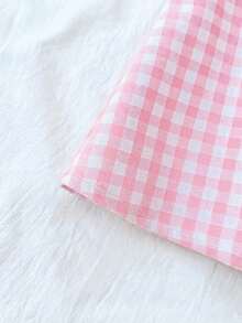 SHEIN Tween Girls' Casual Minimalist Comfortable Plaid Back Strap Shirt - Pink - View 7