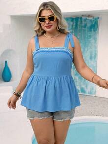 Vivid Eden Blusa feminina plus size casual elegante e romântica azul em algodão, tecido macio e confortável, ideal para primavera e verão, para uso diário e férias. Ótima opção de roupa para mulheres na primavera e verão. Blusas casuais plus size. - Azul - Ver 7