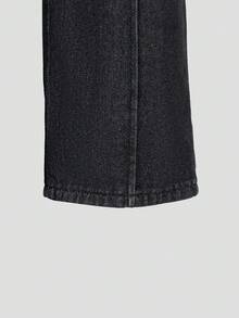 SHEIN Girls' Loose Fit Jeans, Casual Style, Minimalist All-Match Wide Leg Design, Elastic Waistband For Comfort, Suitable For Daily Casual Wear, Vacation, Party And Multi-Occasion, All Season - Black - View 4