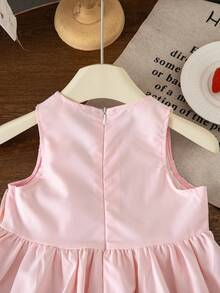 SHEIN Elladie kids Young Girl Minimalist Casual Fashionable Versatile Pleated Sleeveless Dress - Baby Pink - View 4