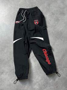 Acti Log 男士字母印花抽绳腰运动裤 - 黑色 - 查看 1