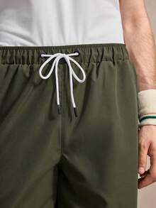 Courvante Loose Fit Men's Slant Pockets Drawstring Waist Casual Shorts - Army Green - View 9
