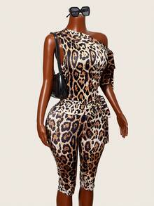 BamGleam Women's Summer Sleeveless Tie-Knot Fitted 3/4 Length Leopard Print Jumpsuit , Summer Outfits For Women , Summer Outfits ,  Summer Outfit For Women, Summer , Summer Clothes  , Summer Outfits For Women , Summer Outfits ,  Summer Outfit For Women Leopard Print Set Leopard Print Outfit 1 Piece Set 1pc Set Outfit Sets For Women Outfits 1 Piece Set - Gold - View 7