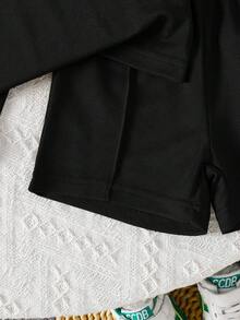 Bộ áo polo và quần short màu xanh lá cây tối giản cho bé trai, thích hợp cho các buổi đi chơi, mặc thường ngày và dự tiệc. - màu đen - Xem 7