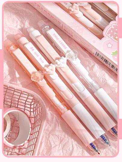 4pcs Sweet Strawberry Heat Erasable Gel Pens, Cute Retractable Smooth Writing Pens For Girls, Aesthetic Colorful Pens For School, Study & Journaling