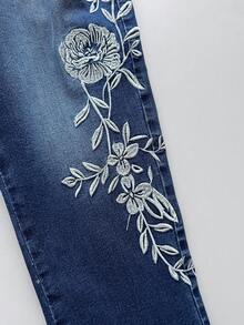 Elamini Quần jeans skinny dài đến 7/8, thêu họa tiết thời trang, đã qua xử lý giặt. - Rửa tối - Xem 1