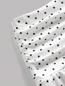 Girlism 少女春夏新款白色针织休闲简约波点印花修身褶皱A字低腰迷你裙，波点，波点迷你裙，波点短裙，休闲，时尚，日常百搭 - 白色 - 查看 5