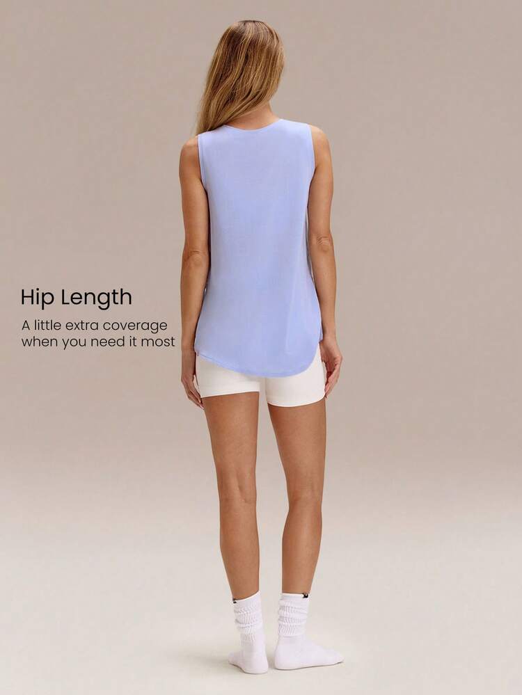 TENCEL™ Modal Smooth Sailing Lightweight Silky Smooth Hip Length Side Slit Sleeveless Active Tank Low Impact Yoga Pilates Studio Gym Daily Casual Wear
