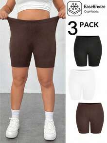 SHEIN EZwear 3件套黑色、白色、巧克力棕色加大码打底裤套装 - 巧克力棕 - View 1