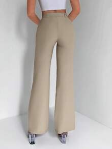 EURMUSE High Waist Seam Detail Straight Leg Suit Pants - Apricot - View 2