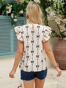 SHEIN 孕妇圆领蝴蝶结印花休闲百搭日常衬衫 - 彩色 - 查看 2