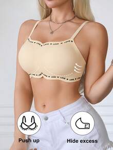 Comfortable Seamless Printed Heart Graphic Bra For Women - Apricot - View 4